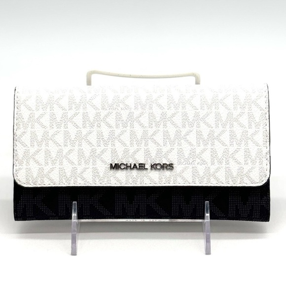 Michael Kors Jet Set Large Signature Logo TriFold Wallet Optic White Multi - Picture 2 of 10